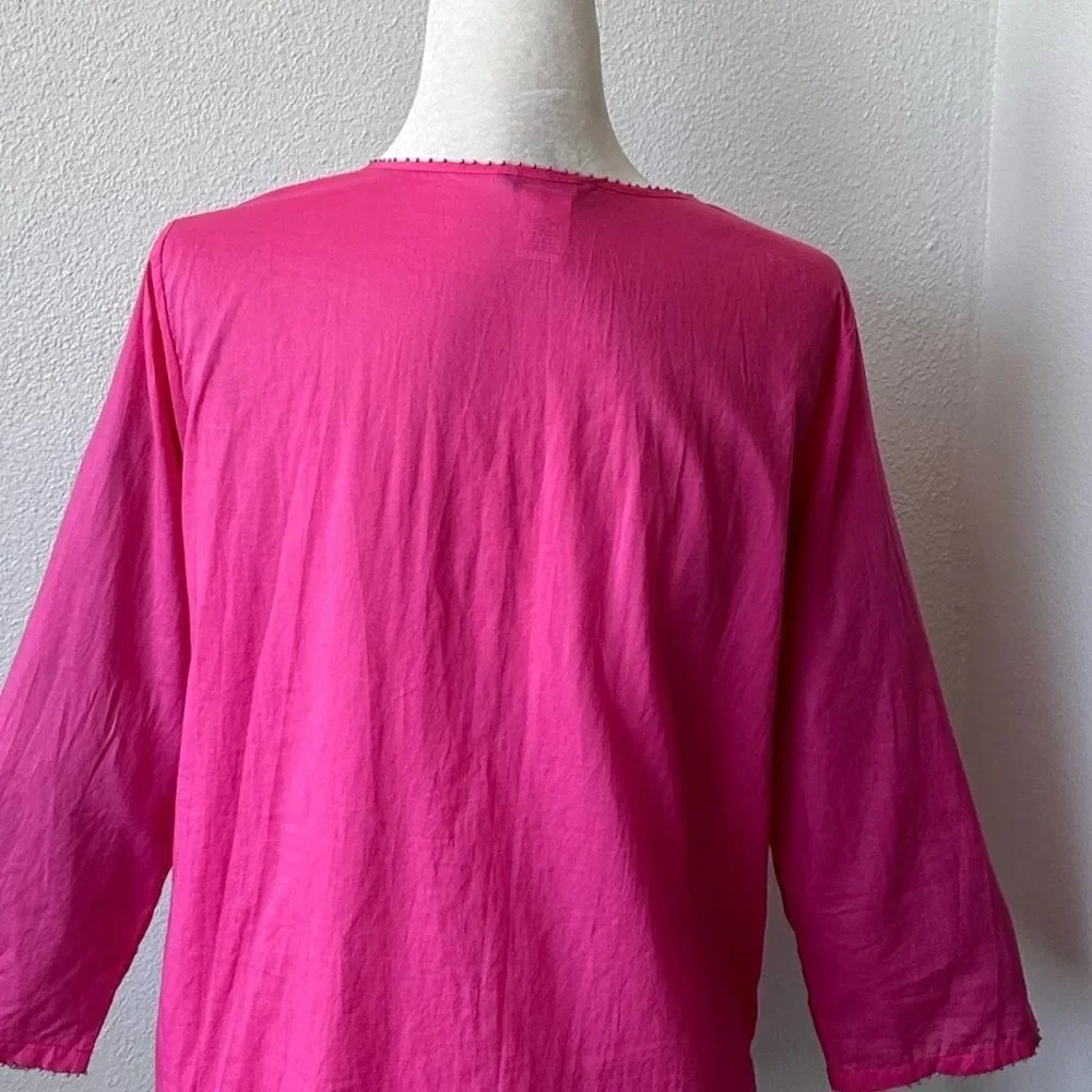J. Crew Hot Pink V-Neck Tunic Top 100% Cotton Blouse SZ S